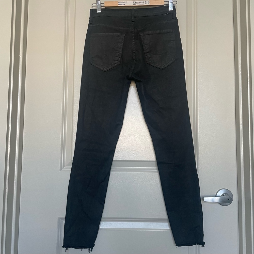 MOTHER Stunner Zip Ankle Step Fray Skinny Jeans 26 Black Shine - Picture 5 of 10